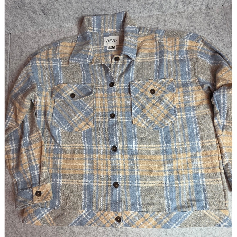 Boston Traders Plaid Shacket XL Blue Tan Wool Blend Gorpcore Shirt Jacket